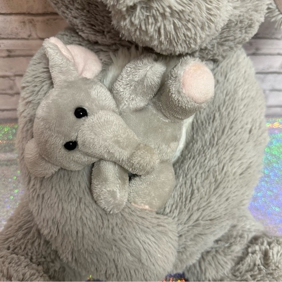 HUG FUN 20" ELEPHANT and BABY Hugging Stuffed Animal Plush Gray Pink Floppy Ears - Picture 9 of 14